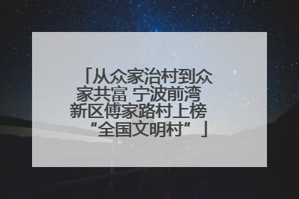 从众家治村到众家共富 宁波前湾新区傅家路村上榜“全国文明村”